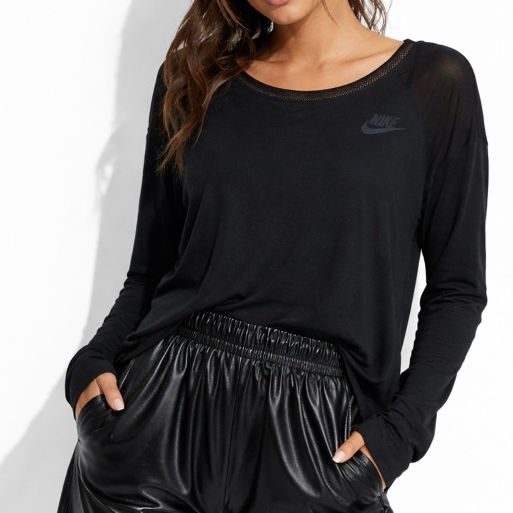 Nike Long Sleeve Tunic Tee Mesh Back Panel Hi Low Yoga Tank Coverup Black M